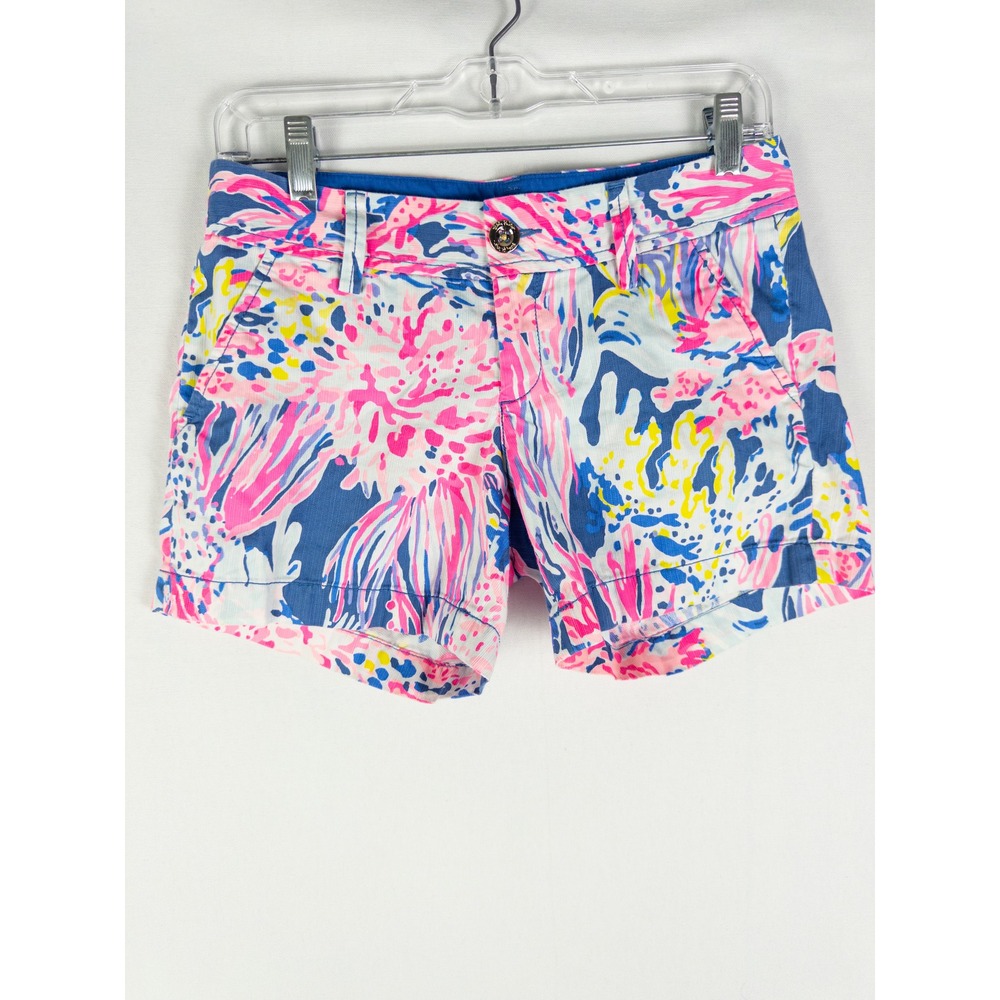 Lilly Pulitzer Callahan Short Womens Pink Blue Tropical Print Cotton Preppy Reso